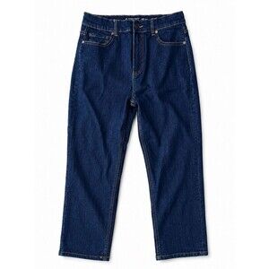 AMISU Women’s Dark Wash Blue Denim Straight Jeans, Button Fly,‎ Pockets size 10